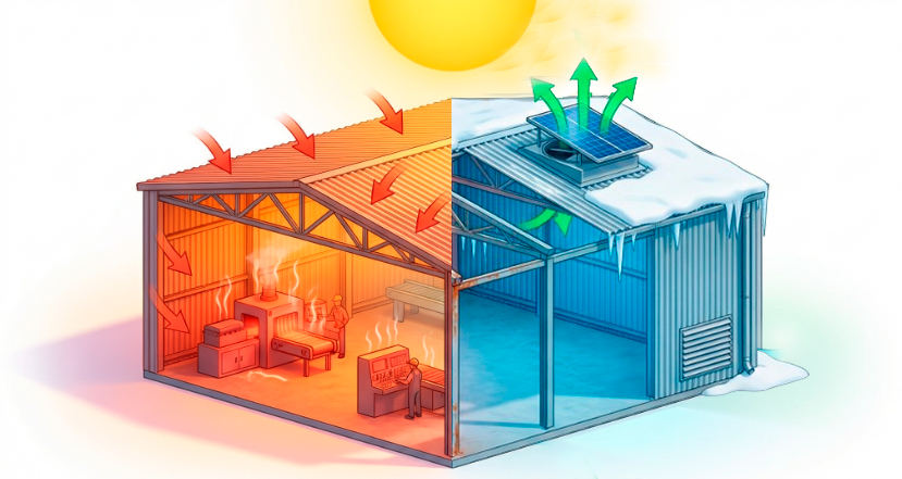 Extractor Solar en Galpón Industrial